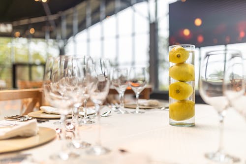 Clean Glassware and Tableware on the Table in an Elegant Restaurant 