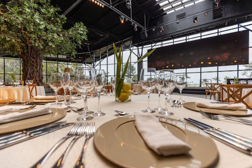 Clean Glassware and Tableware on the Table in an Elegant Restaurant 