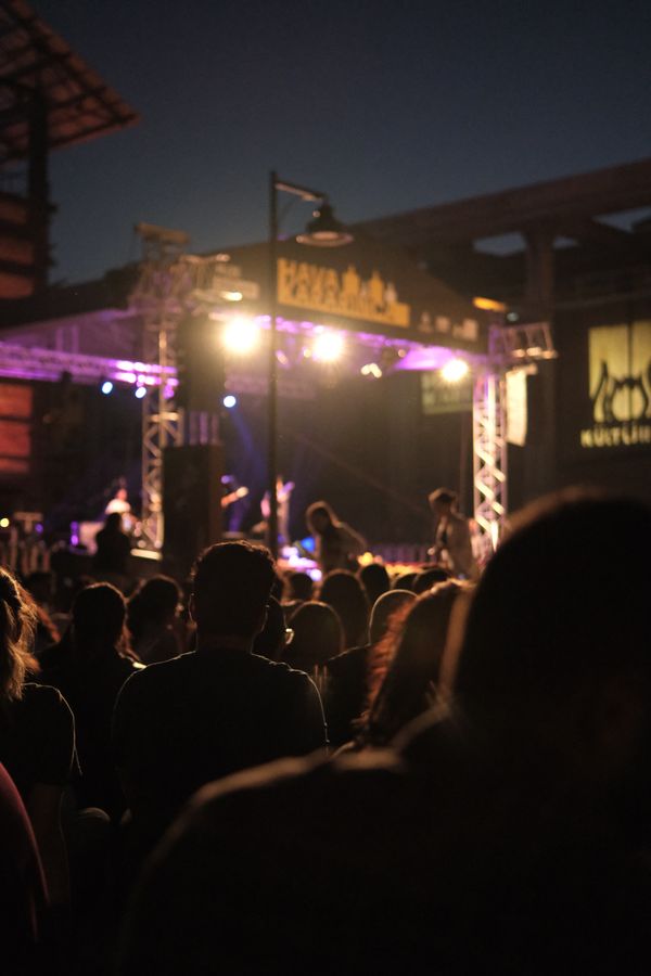 Crowd by stage at music concert