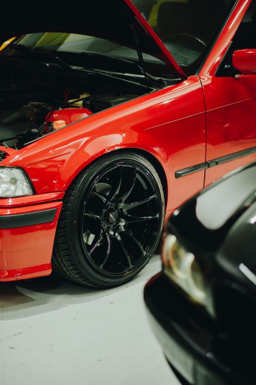 Red Car with an Open Hood · Free Stock Photo