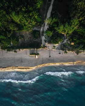 Stunning aerial view of Playa del Carmen beach, showcasing lush greenery meeting the sea.