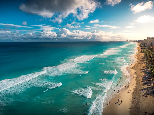 Aerial View of the Coast in Cancun, Mexico 