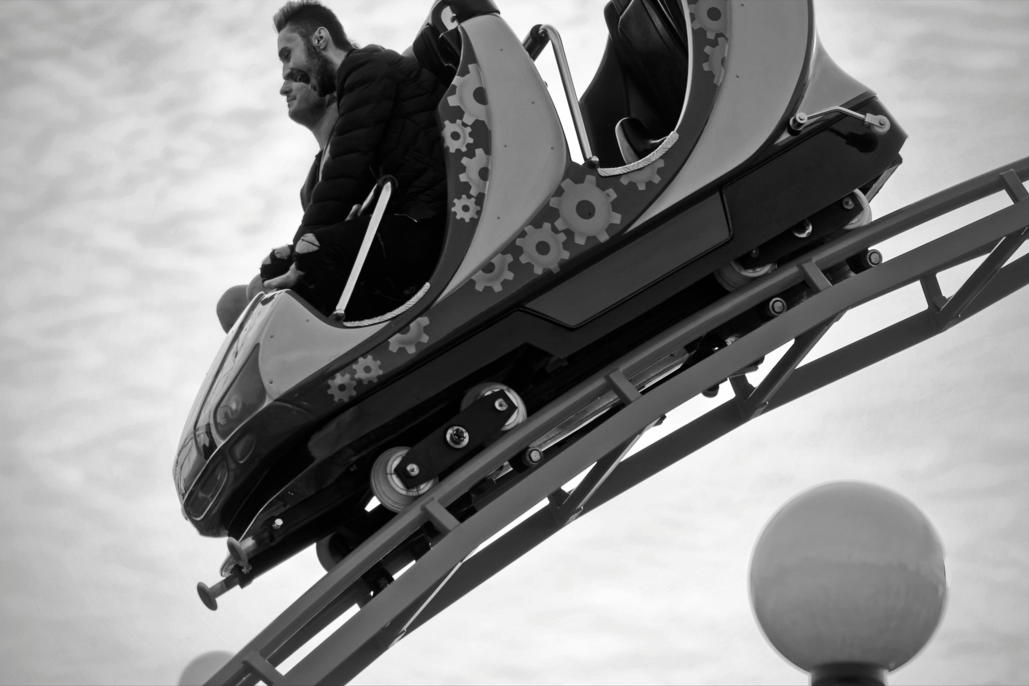 Free stock photo of adrenaline, amusement park, black and white