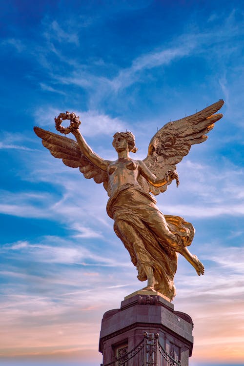 Close-up of the Angel of Independence against a Sunset Sky in Mexico City, Mexico 