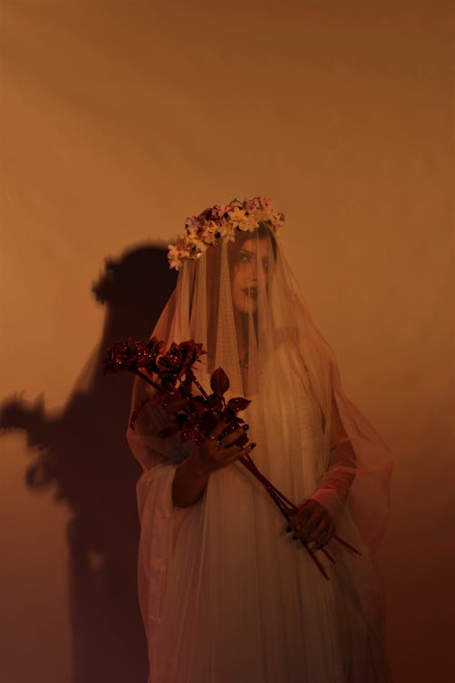 Woman Wearing a Bride Halloween Costume 
