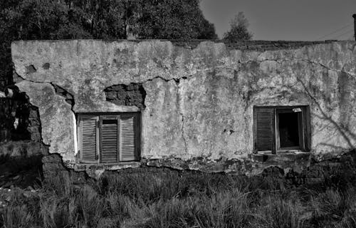 壁, 田舎, 白黒の無料の写真素材