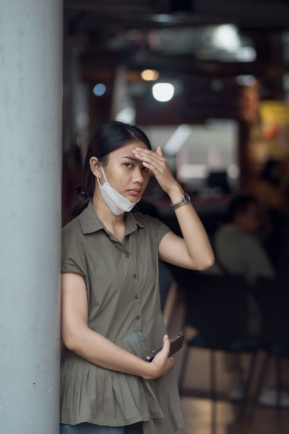 Woman In Shirt Posing By Wall Free Stock Photo woman-in-shirt-posing-by-wall-free-stock-photo