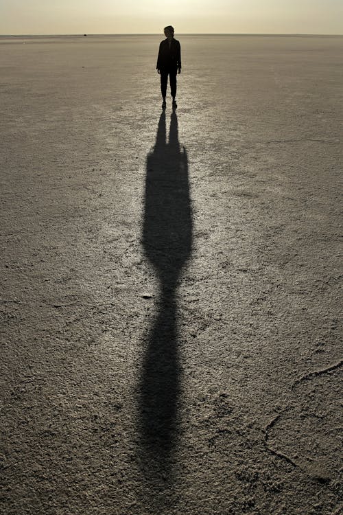 Silhouette of a Person Standing in a Desert 