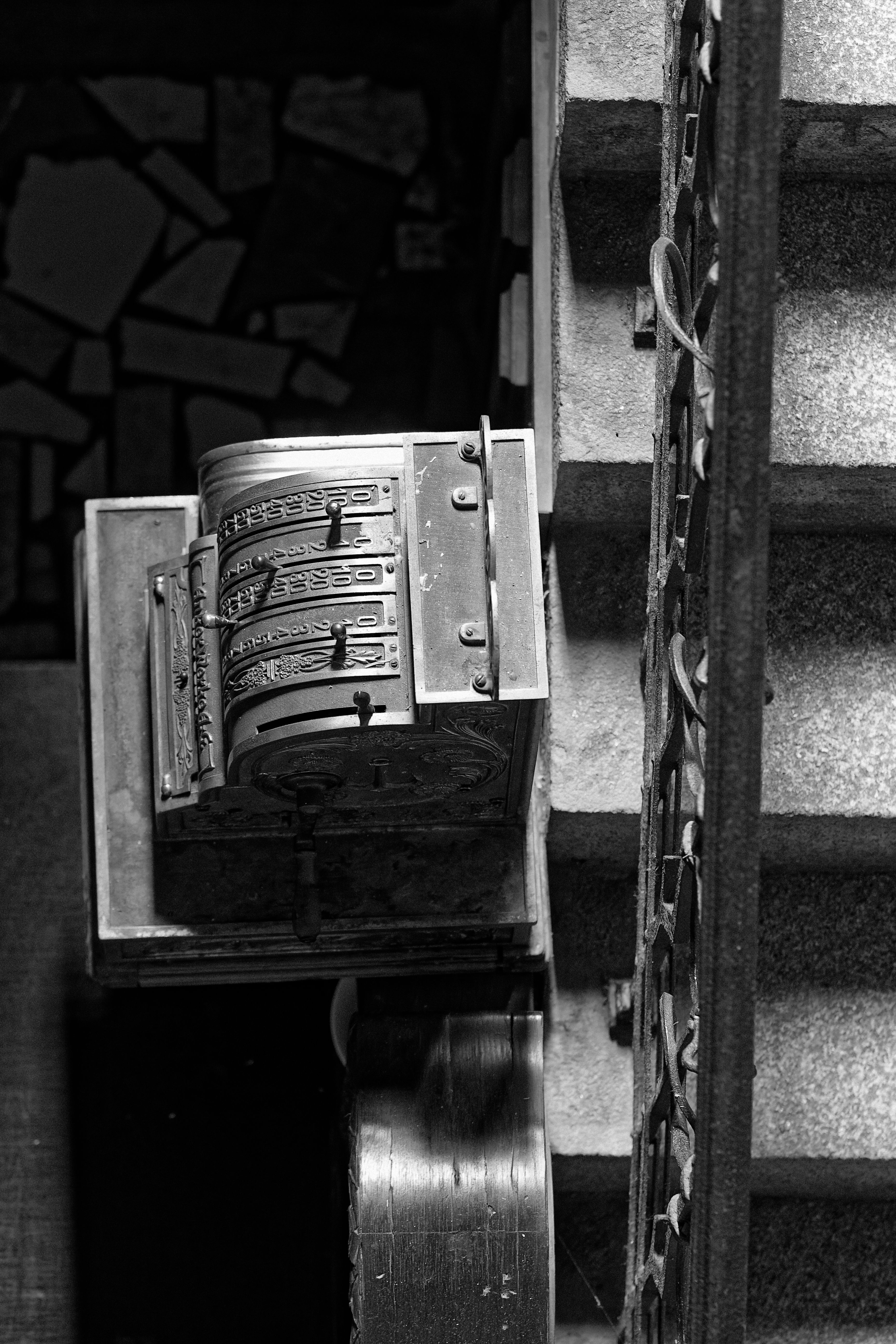 Box near Handrail on Stairs in Black and White · Free Stock Photo
