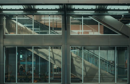 Escalator in a Transport Terminal Seen through Windows
