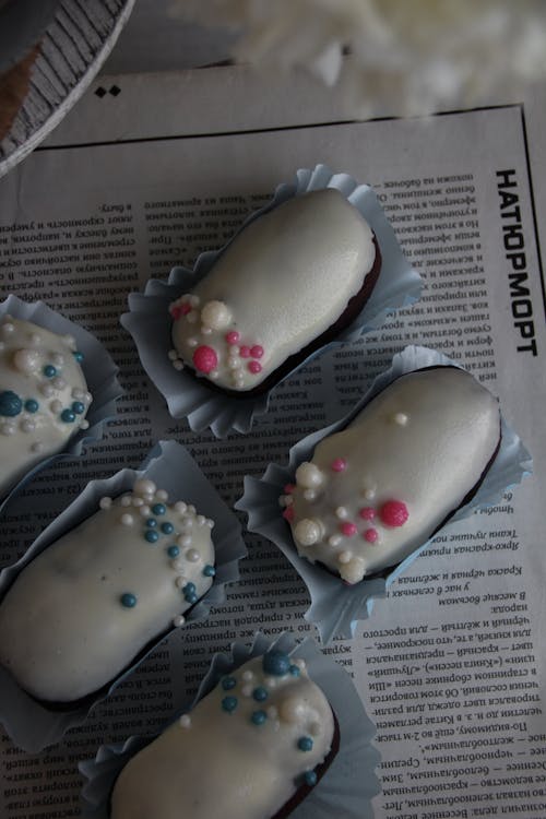 Top View of Cookies with White Frosting 