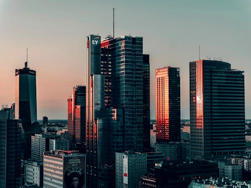 Modern Buildings in a City at Dusk 