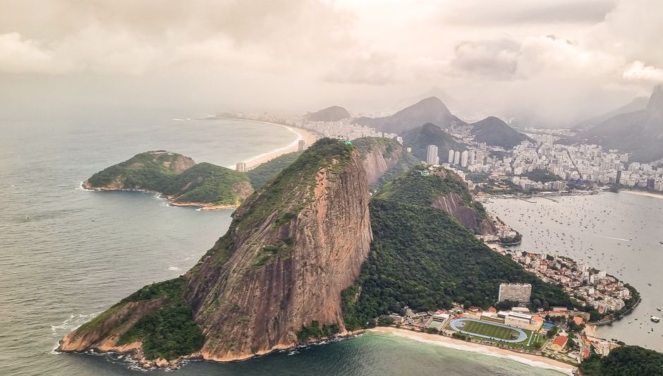Stunning Rio de Janeiro : Helicopter Without Doors + Hotel Return Review Review 2026 - Stunning aerial view of Sugarloaf Mountain and Rio de Janeiro's vibrant coastline.