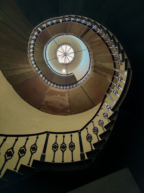 Free Captivating spiral staircase shot from below, showcasing intricate design in Kolkata. Stock Photo