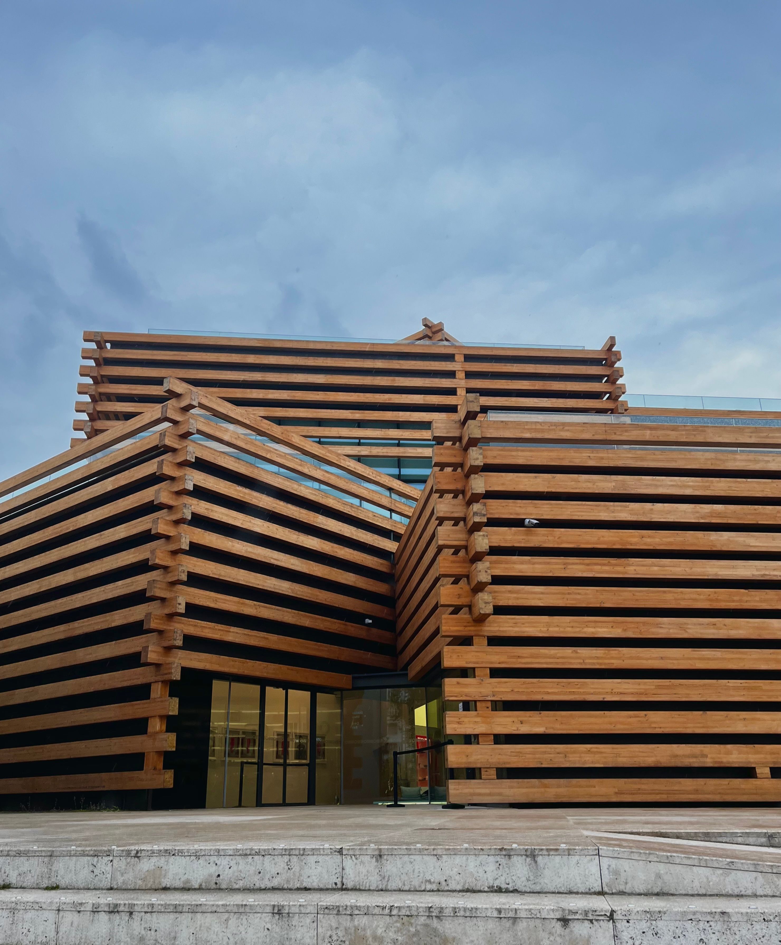 Striking wooden architecture of Odunpazari Modern Museum in Eskişehir, Turkey.