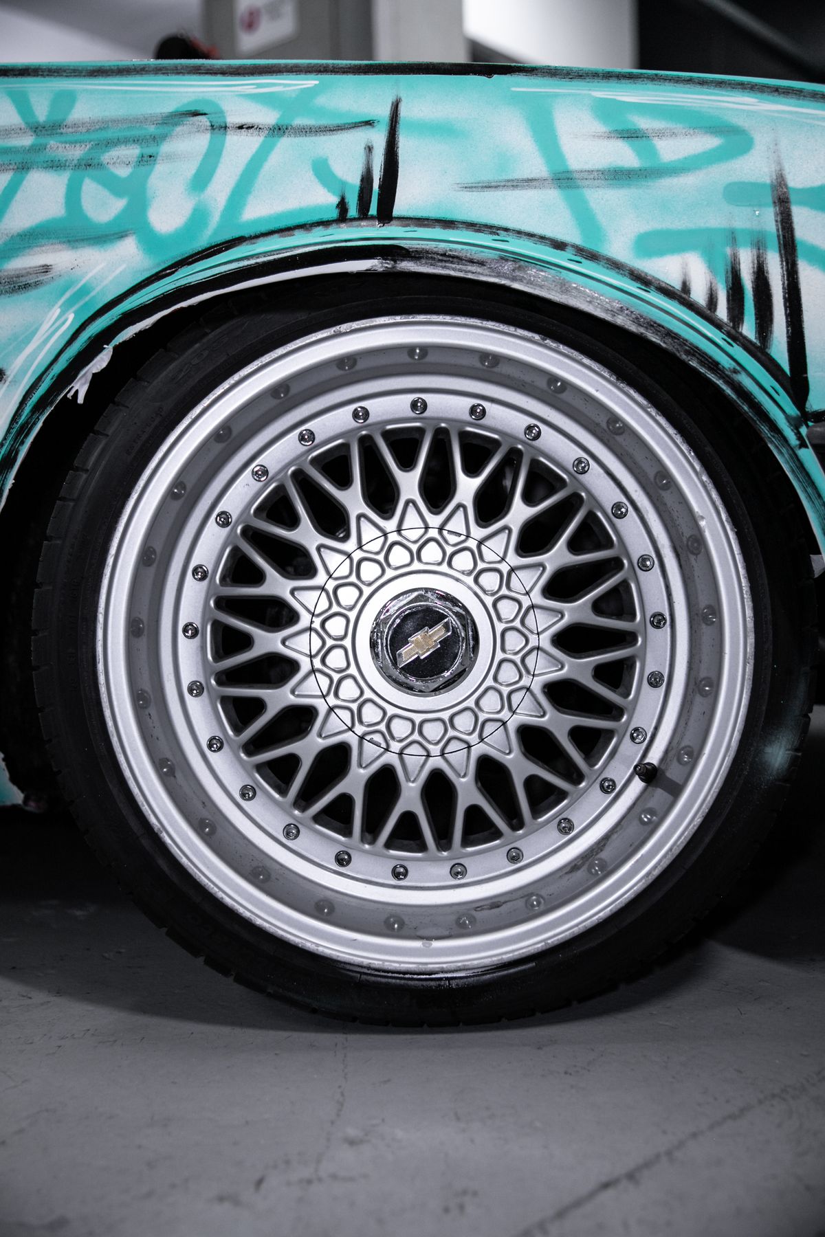 Close-up of a polished multi-spoke alloy wheel