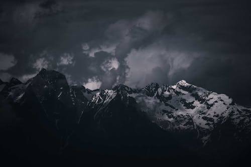 Dark Mountain Landscape with Snow Covered Peaks