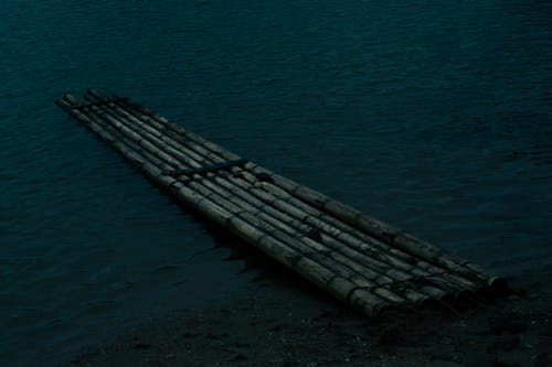 Wooden Raft Moored on Beach