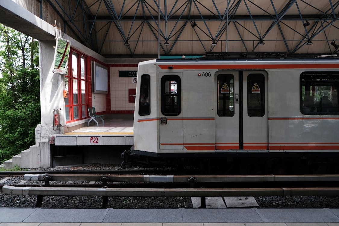 Light Rail Train Standing by a Platform at a Emek Station, Ankara, Turkey