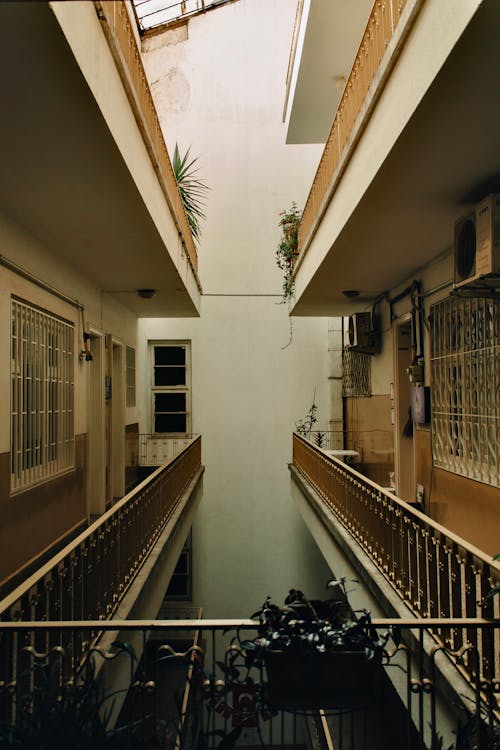 Hallways in a Narrow Inner Yard of a Residential Building