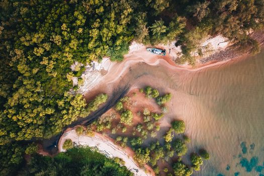 Boat on Beach on Shore with Forest