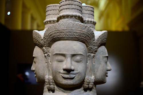 Close-up of Traditional Stone God Sculpture