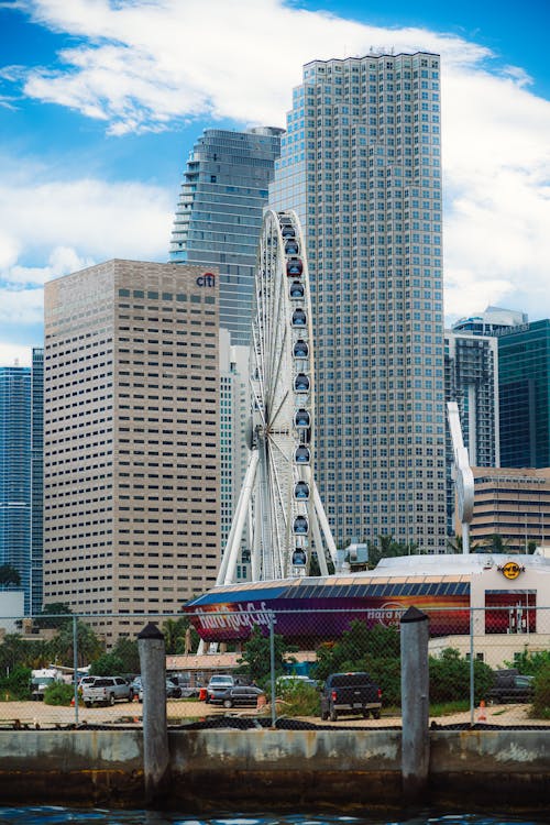 Skyscrapers and Observation Wheel in Downtown Miami, Florida 