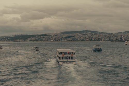 Ferry and Motorboats Sailing in Istanbul 