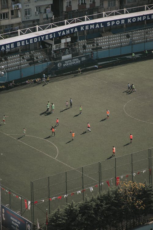Free People Playing Football on Stadium in Turkey Stock Photo