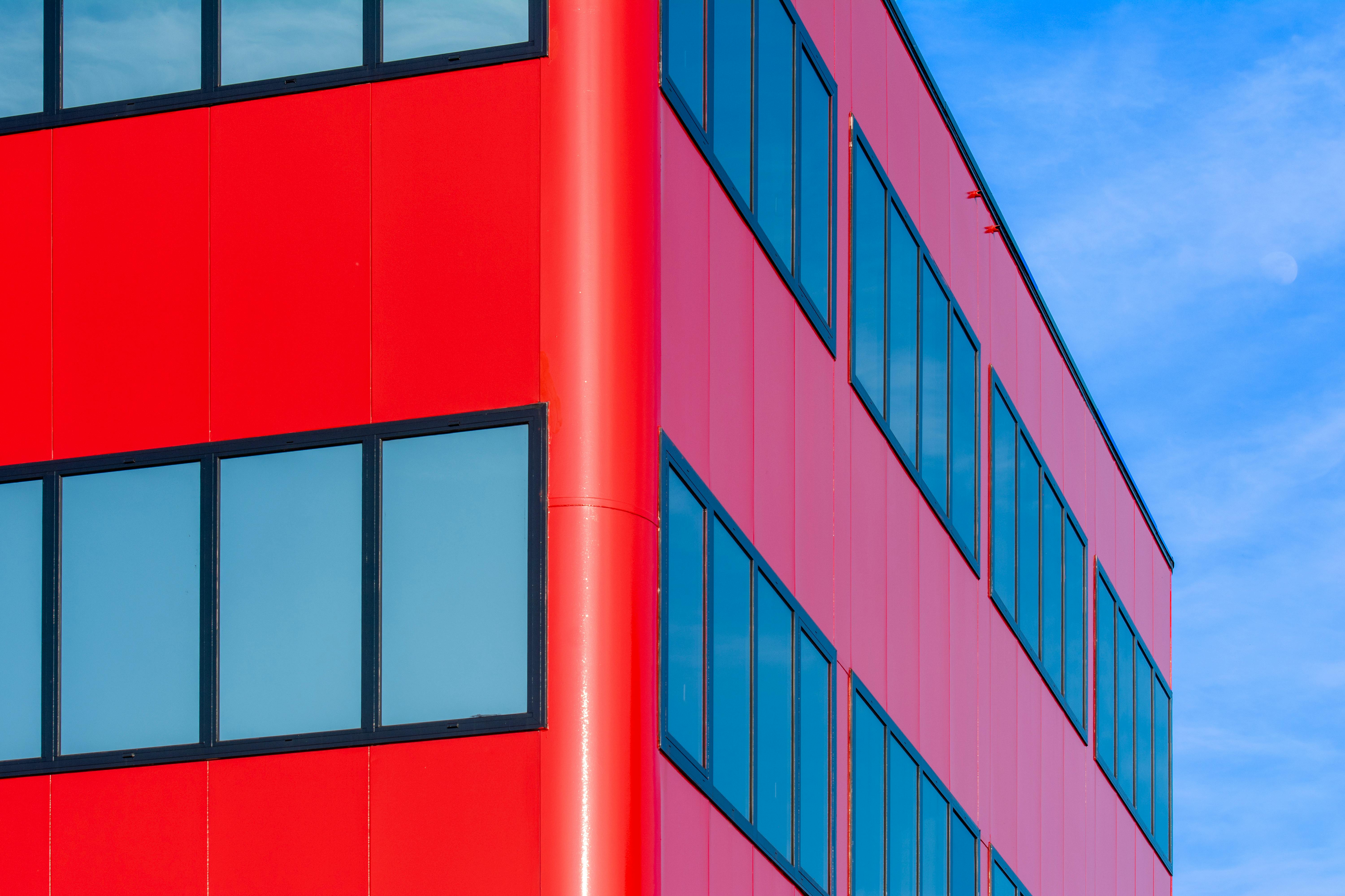 red office building corner