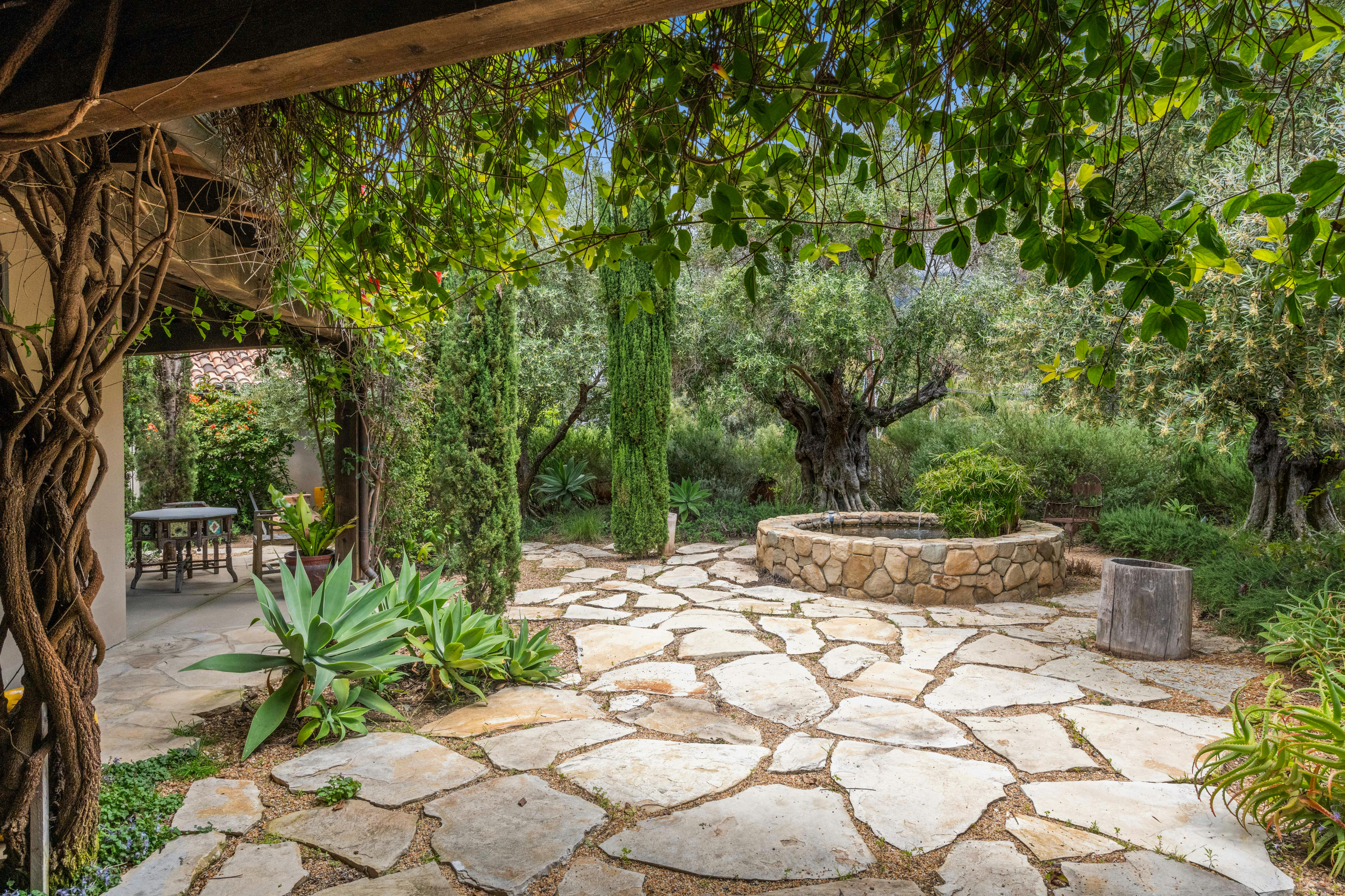 Outdoor stone patio and garden