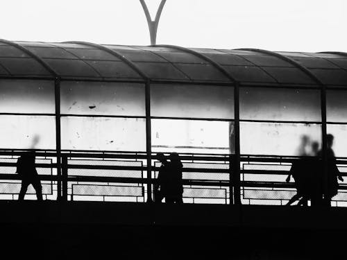 Silhouettes of People Walking in Tunnel