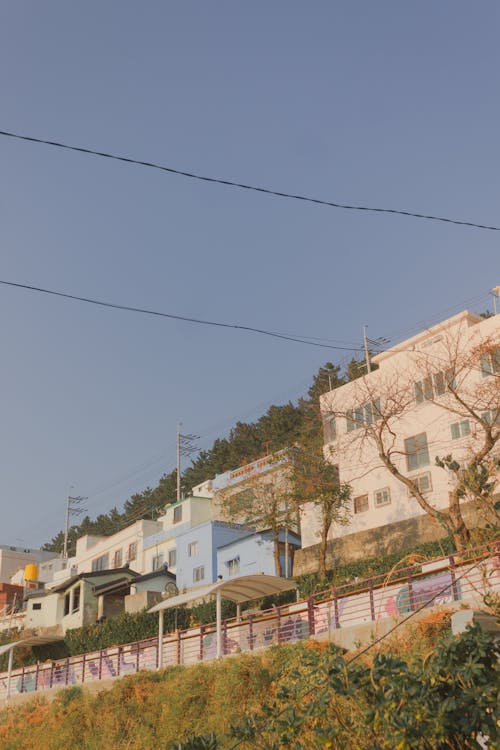 Clear Sky over Houses in Town