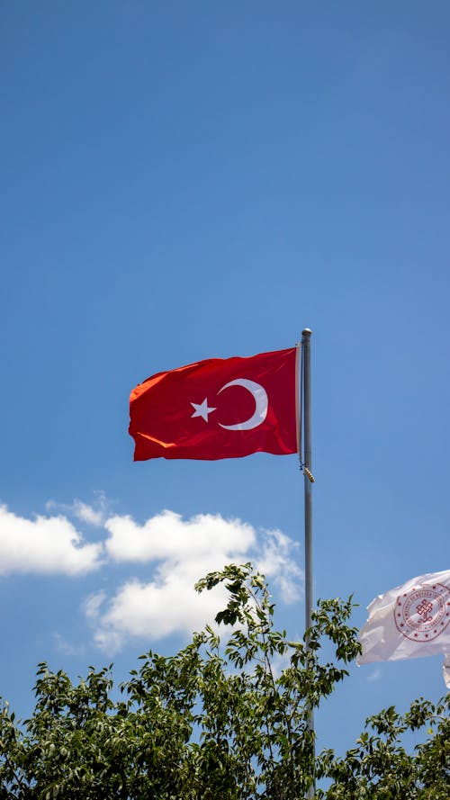 Turkish Flag under Clear Sky