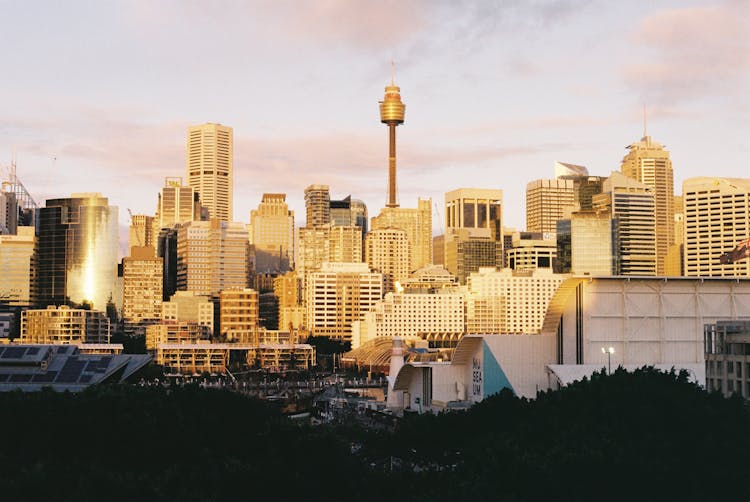 Sunlit Skyline Panorama Of Sydney, Australia