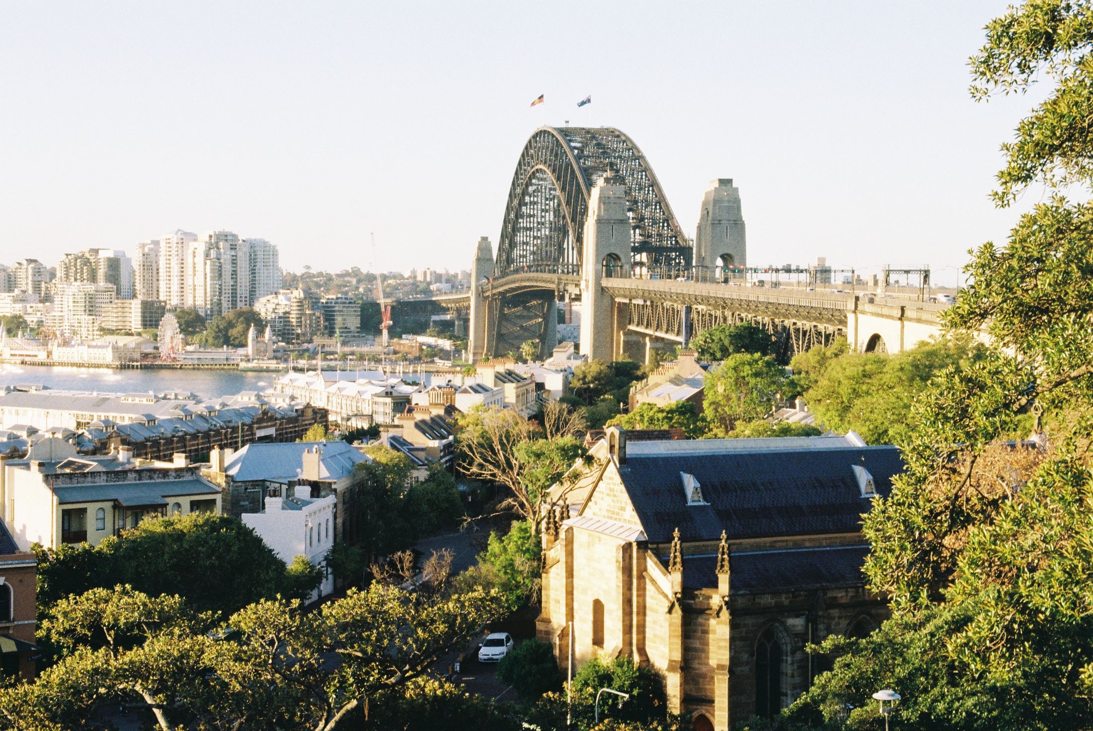 Panoramic aerial view of Sydney Harbour and city skyline