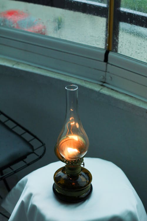 A Vintage Oil Lamp on the Table 