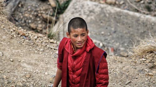 Boy with Short Hair in the Mountains