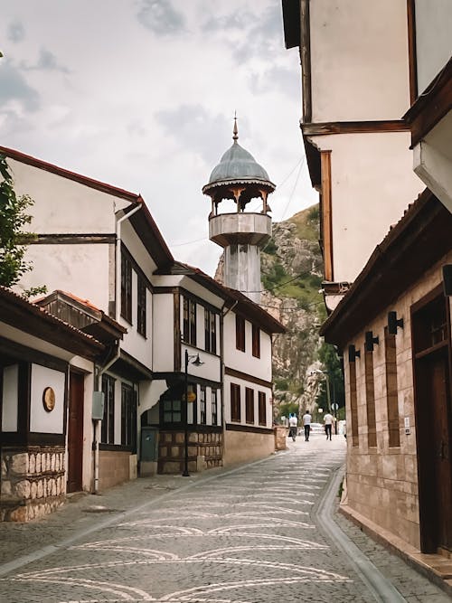 Beautiful Houses and a Tower on a Old Town Street in Amasya, Turkey