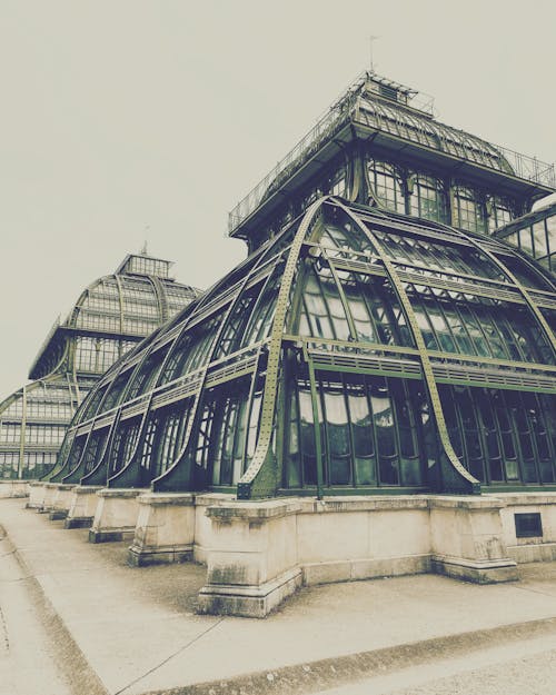 View of the Schonbrunn Botanical Garden Greenhouses in Vienna, Austria 