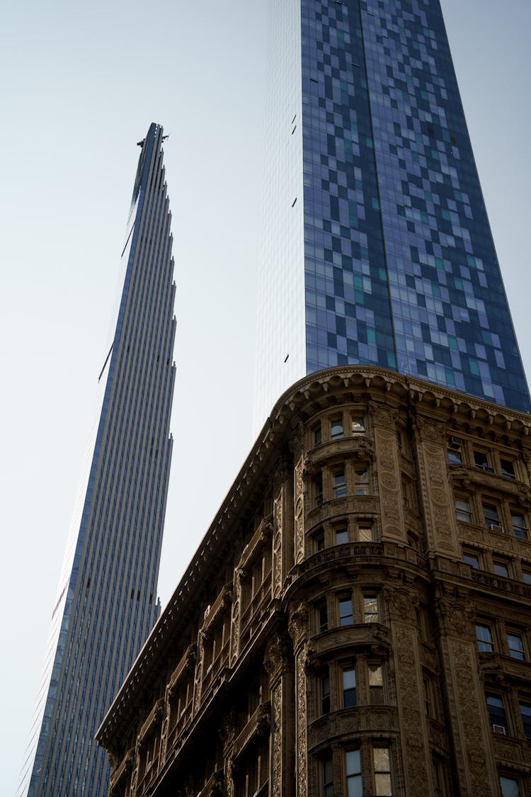 Skyscraper Over Corner Of Vintage Building In New York