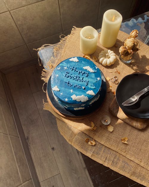 Birthday Cake with Decor on Table