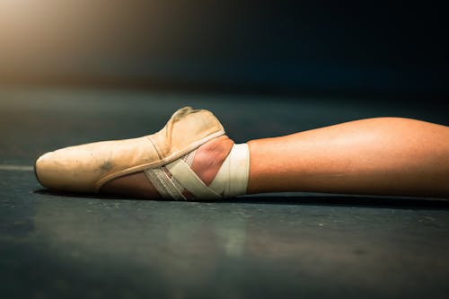 Close-up of Ballerina Leg in Ballet Shoe