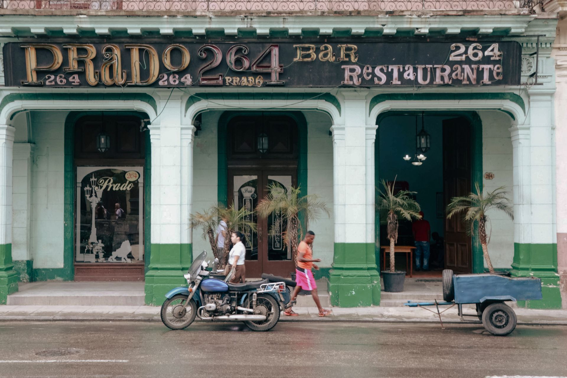 Retro Neon Sign over Restaurant Entrance in Havana, Cuba