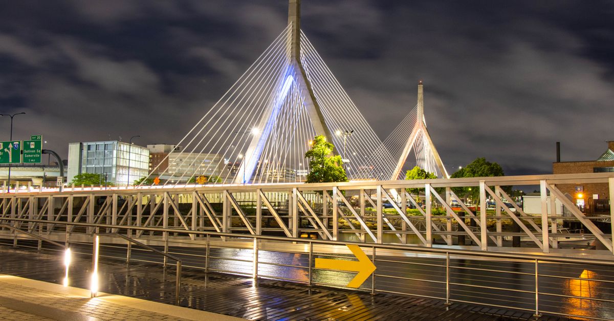 Boston Bridge Illuminated Leonard P. Zakim Bunker Hill Memorial Bridge in Boston at ...