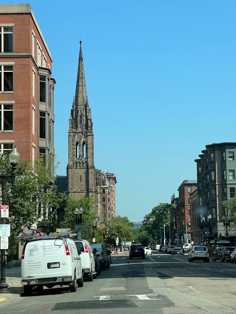 Church Tower Behind Street