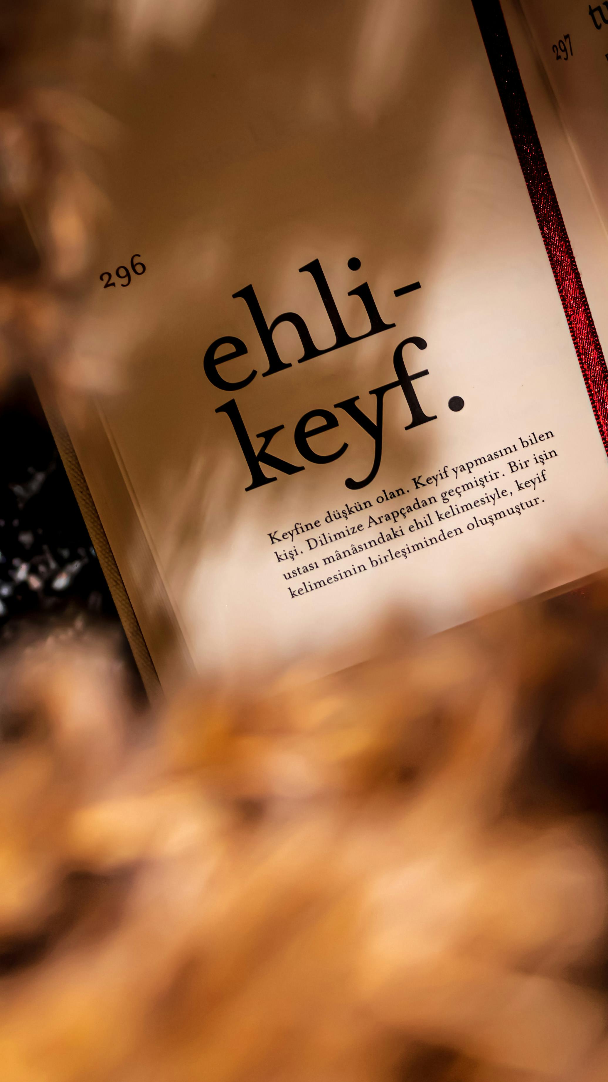 A detailed close-up of a book page with text under warm lighting.