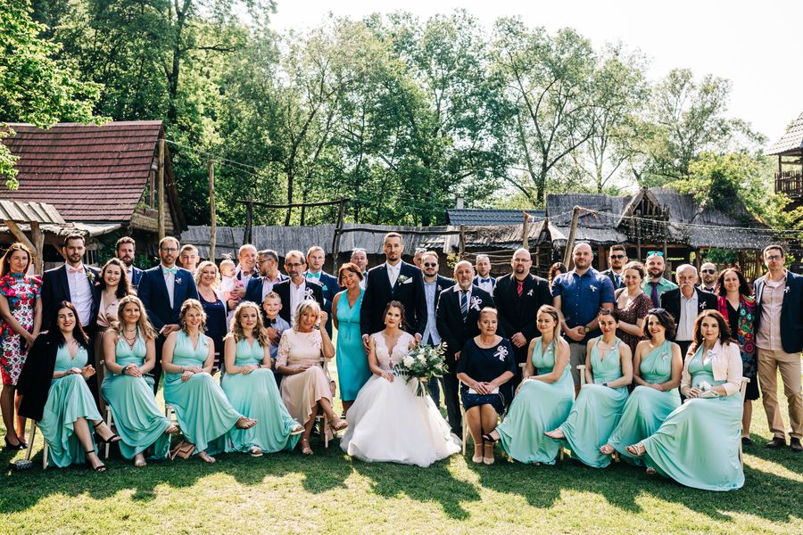 Wedding guests gathered outdoors
