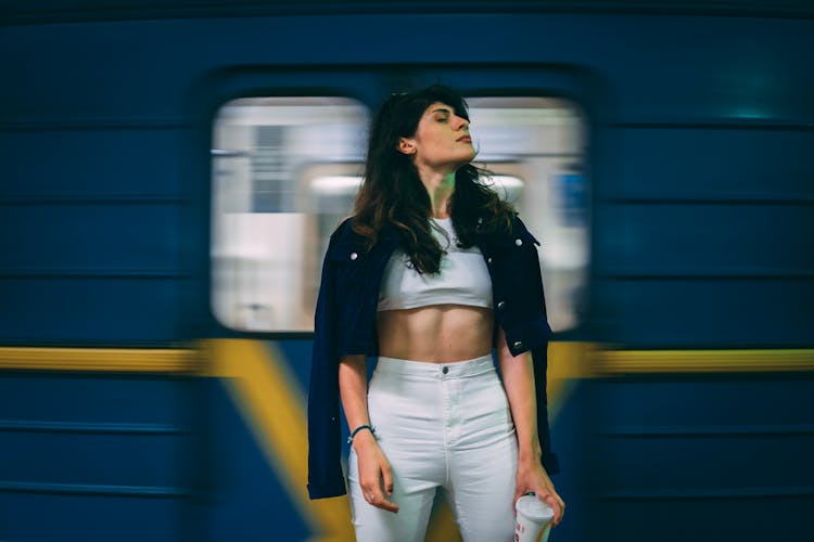 Woman Posing On Subway Station