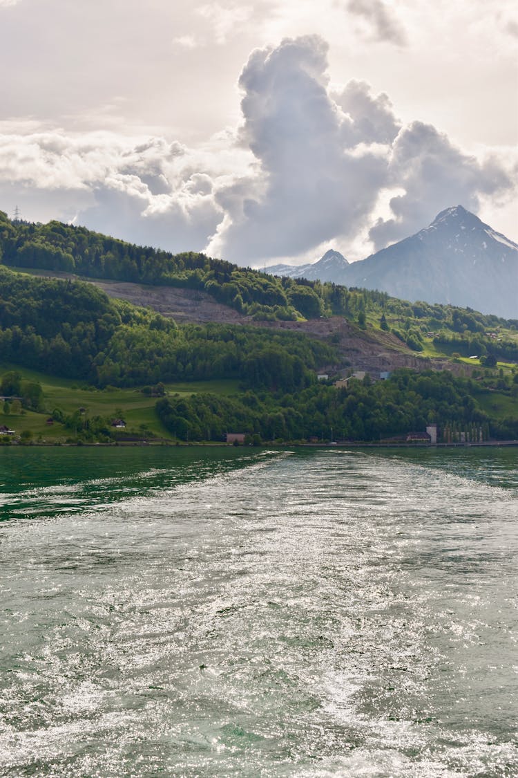 Trail Of Motorboat On Lake